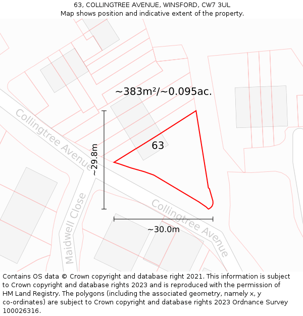 63, COLLINGTREE AVENUE, WINSFORD, CW7 3UL: Plot and title map