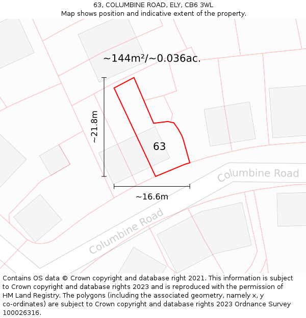 63, COLUMBINE ROAD, ELY, CB6 3WL: Plot and title map