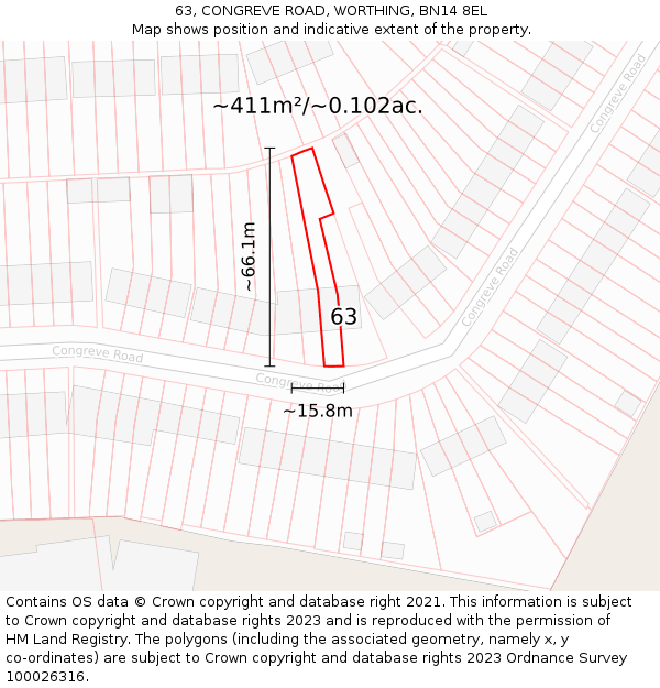 63, CONGREVE ROAD, WORTHING, BN14 8EL: Plot and title map