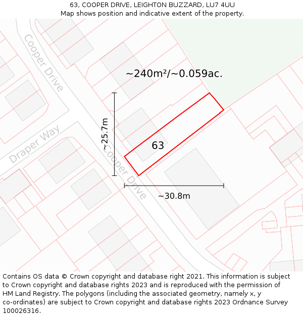 63, COOPER DRIVE, LEIGHTON BUZZARD, LU7 4UU: Plot and title map