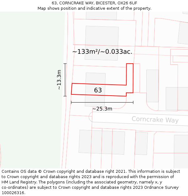 63, CORNCRAKE WAY, BICESTER, OX26 6UF: Plot and title map