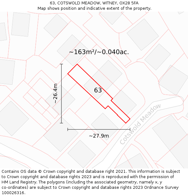 63, COTSWOLD MEADOW, WITNEY, OX28 5FA: Plot and title map