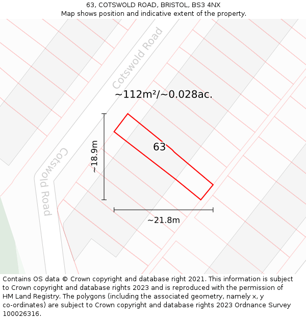 63, COTSWOLD ROAD, BRISTOL, BS3 4NX: Plot and title map