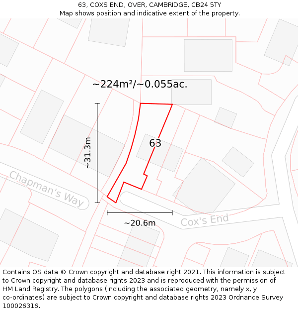 63, COXS END, OVER, CAMBRIDGE, CB24 5TY: Plot and title map