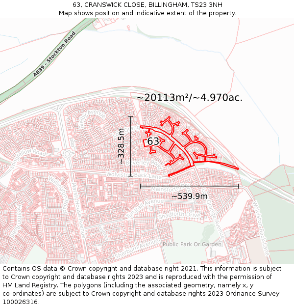63, CRANSWICK CLOSE, BILLINGHAM, TS23 3NH: Plot and title map