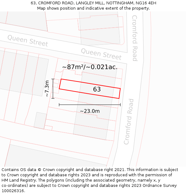 63, CROMFORD ROAD, LANGLEY MILL, NOTTINGHAM, NG16 4EH: Plot and title map