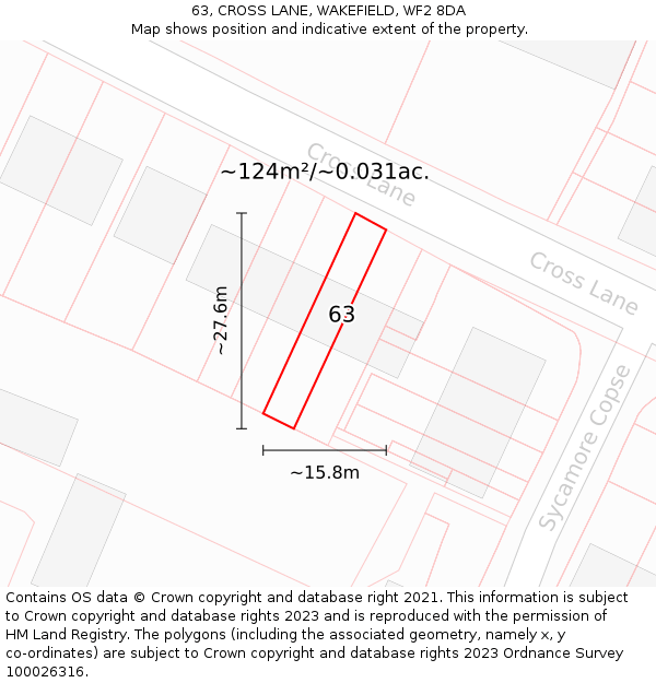 63, CROSS LANE, WAKEFIELD, WF2 8DA: Plot and title map