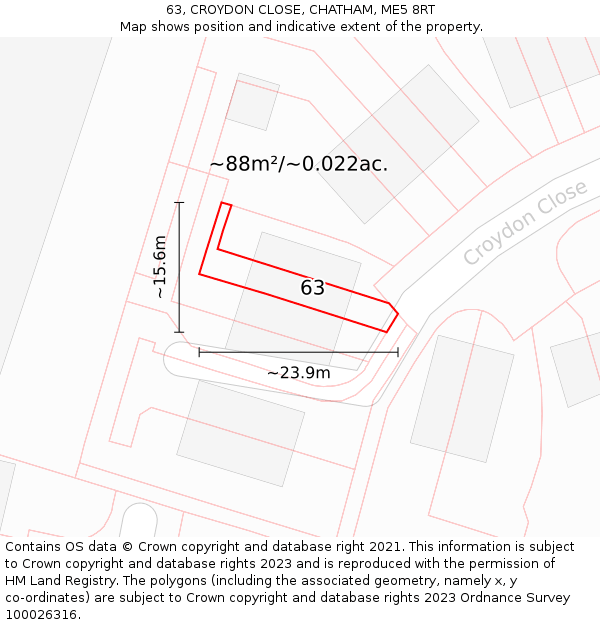 63, CROYDON CLOSE, CHATHAM, ME5 8RT: Plot and title map