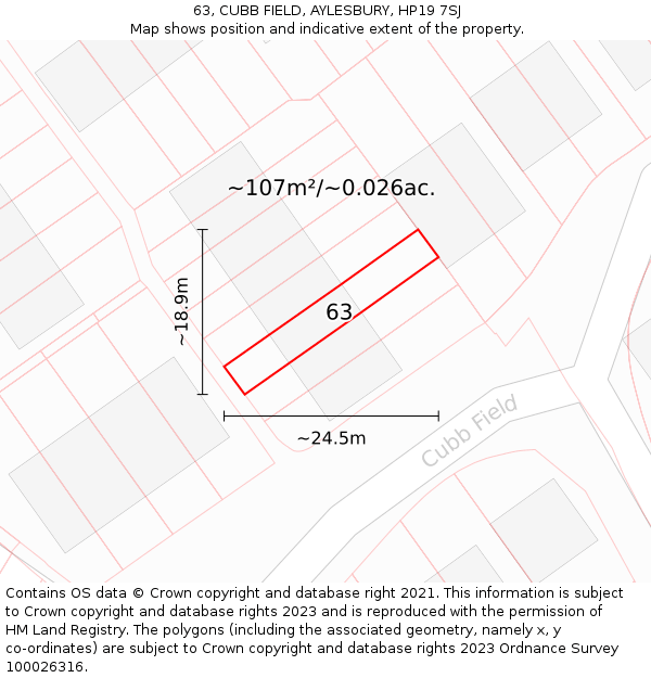 63, CUBB FIELD, AYLESBURY, HP19 7SJ: Plot and title map