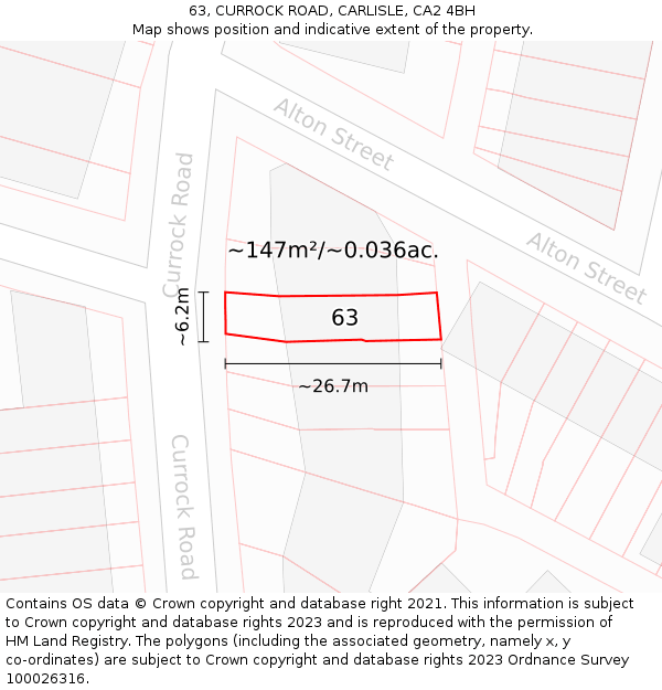 63, CURROCK ROAD, CARLISLE, CA2 4BH: Plot and title map