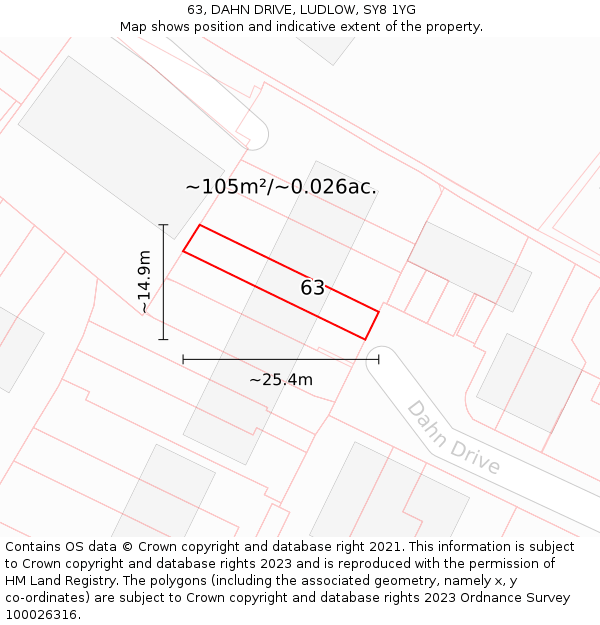 63, DAHN DRIVE, LUDLOW, SY8 1YG: Plot and title map