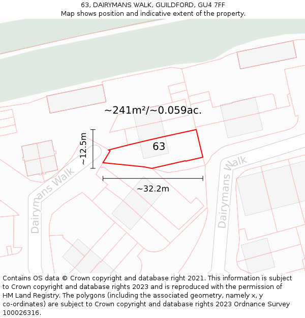 63, DAIRYMANS WALK, GUILDFORD, GU4 7FF: Plot and title map