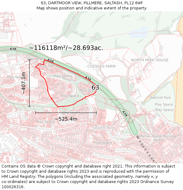 63, DARTMOOR VIEW, PILLMERE, SALTASH, PL12 6WF: Plot and title map