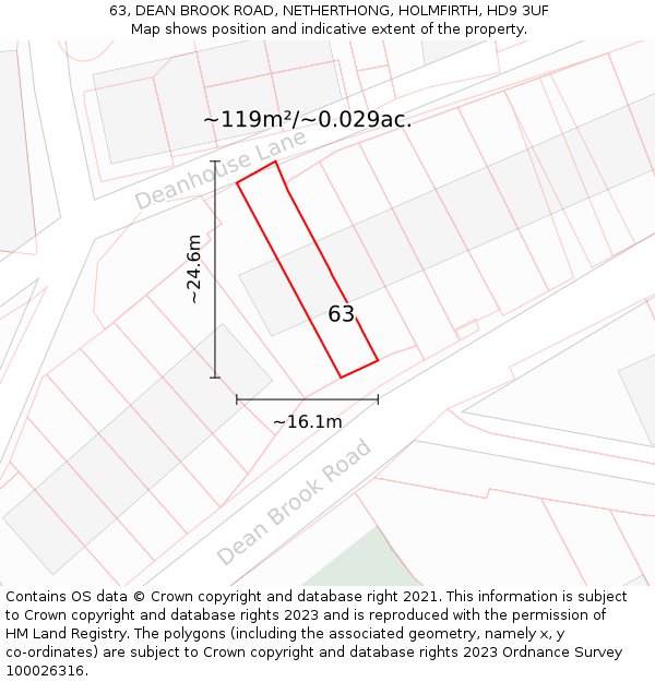 63, DEAN BROOK ROAD, NETHERTHONG, HOLMFIRTH, HD9 3UF: Plot and title map