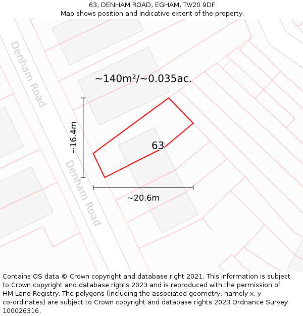 63, DENHAM ROAD, EGHAM, TW20 9DF: Plot and title map