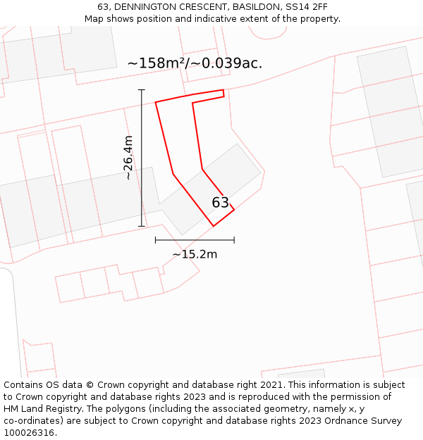 63, DENNINGTON CRESCENT, BASILDON, SS14 2FF: Plot and title map