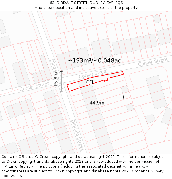 63, DIBDALE STREET, DUDLEY, DY1 2QS: Plot and title map