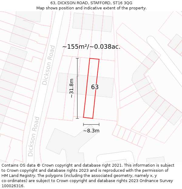 63, DICKSON ROAD, STAFFORD, ST16 3QG: Plot and title map