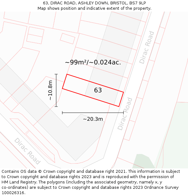 63, DIRAC ROAD, ASHLEY DOWN, BRISTOL, BS7 9LP: Plot and title map