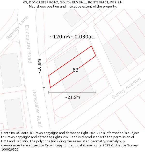 63, DONCASTER ROAD, SOUTH ELMSALL, PONTEFRACT, WF9 2JH: Plot and title map