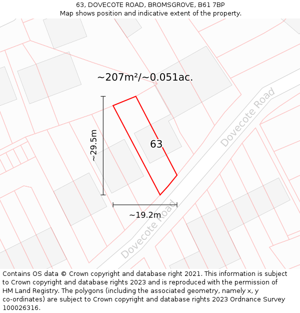 63, DOVECOTE ROAD, BROMSGROVE, B61 7BP: Plot and title map