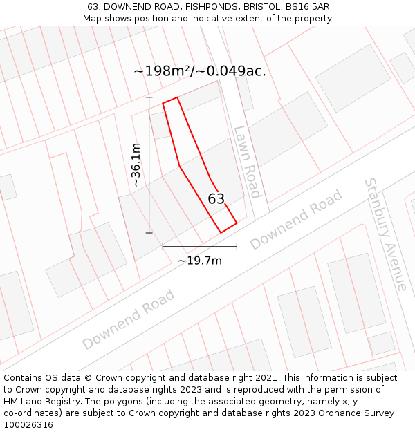 63, DOWNEND ROAD, FISHPONDS, BRISTOL, BS16 5AR: Plot and title map