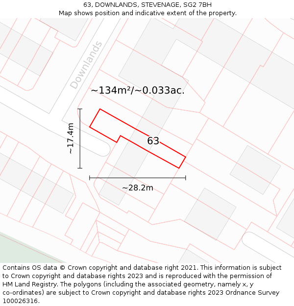 63, DOWNLANDS, STEVENAGE, SG2 7BH: Plot and title map