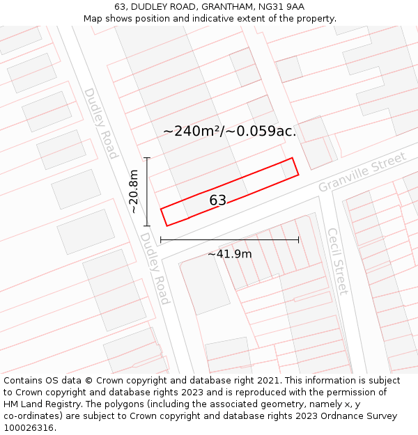63, DUDLEY ROAD, GRANTHAM, NG31 9AA: Plot and title map