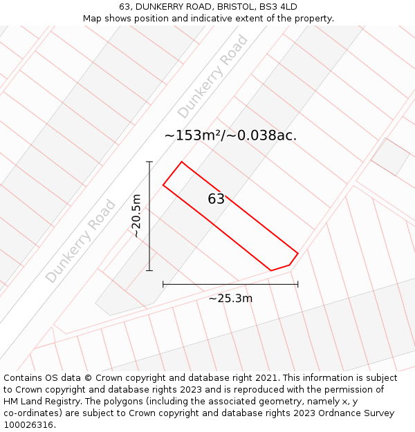 63, DUNKERRY ROAD, BRISTOL, BS3 4LD: Plot and title map