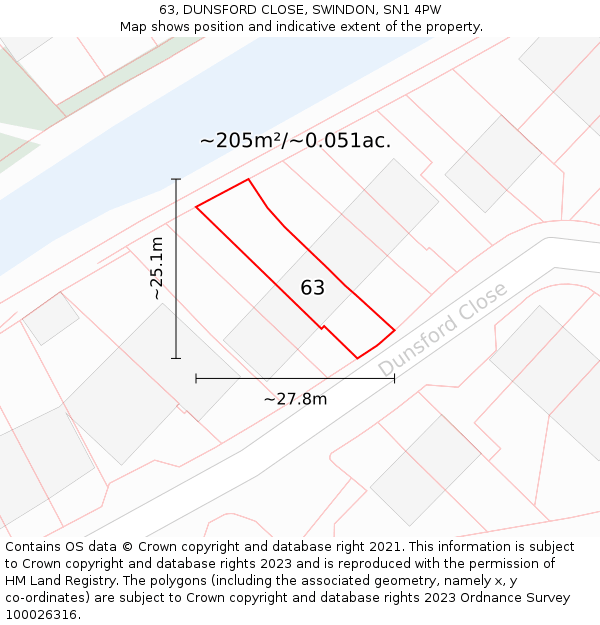63, DUNSFORD CLOSE, SWINDON, SN1 4PW: Plot and title map