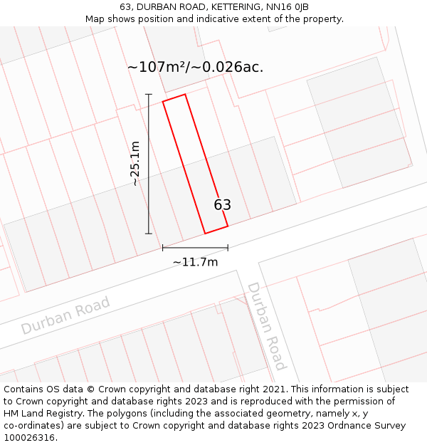 63, DURBAN ROAD, KETTERING, NN16 0JB: Plot and title map