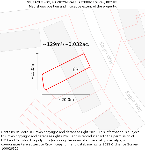 63, EAGLE WAY, HAMPTON VALE, PETERBOROUGH, PE7 8EL: Plot and title map