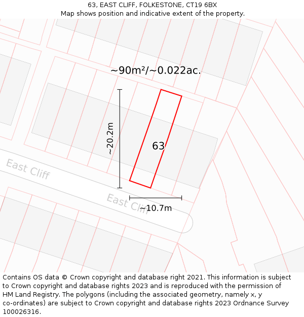 63, EAST CLIFF, FOLKESTONE, CT19 6BX: Plot and title map