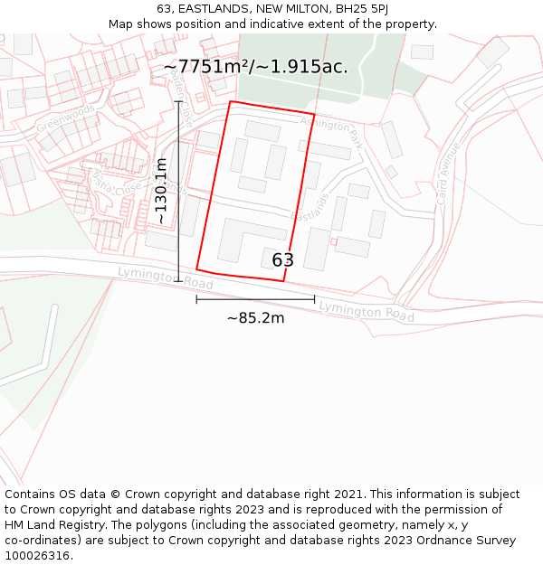 63, EASTLANDS, NEW MILTON, BH25 5PJ: Plot and title map