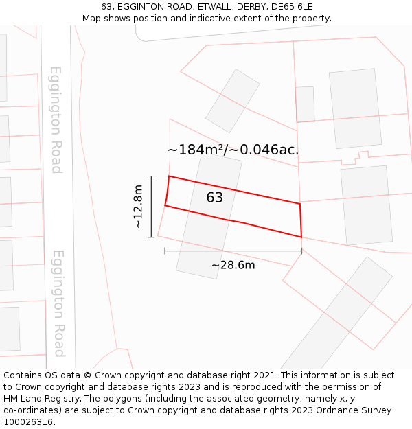 63, EGGINTON ROAD, ETWALL, DERBY, DE65 6LE: Plot and title map