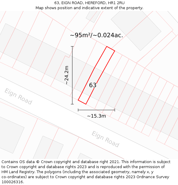 63, EIGN ROAD, HEREFORD, HR1 2RU: Plot and title map