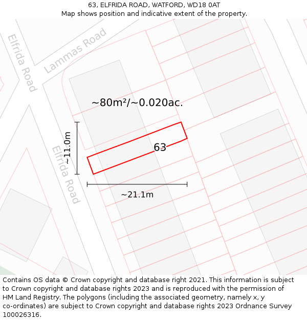 63, ELFRIDA ROAD, WATFORD, WD18 0AT: Plot and title map