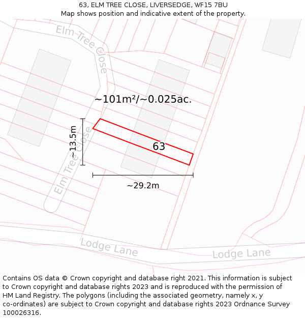 63, ELM TREE CLOSE, LIVERSEDGE, WF15 7BU: Plot and title map