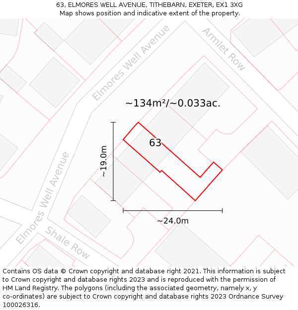 63, ELMORES WELL AVENUE, TITHEBARN, EXETER, EX1 3XG: Plot and title map