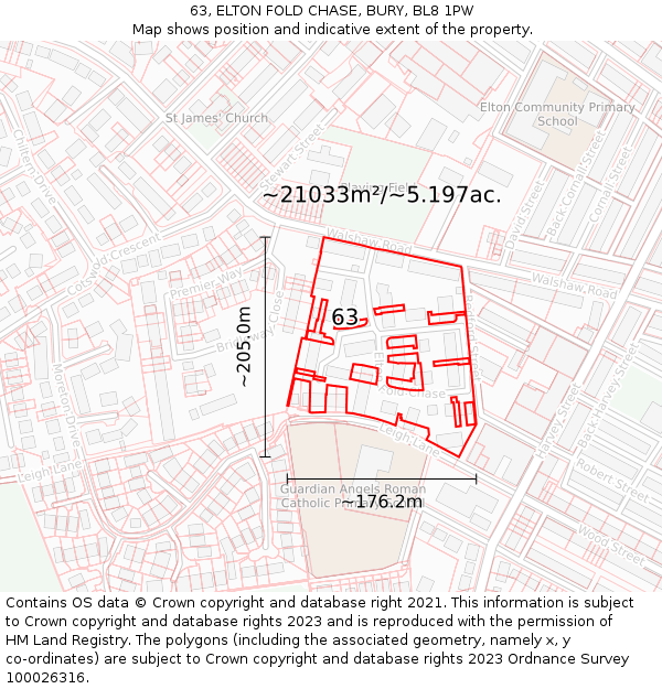 63, ELTON FOLD CHASE, BURY, BL8 1PW: Plot and title map