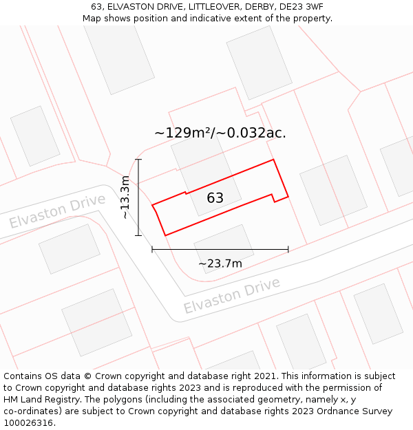 63, ELVASTON DRIVE, LITTLEOVER, DERBY, DE23 3WF: Plot and title map