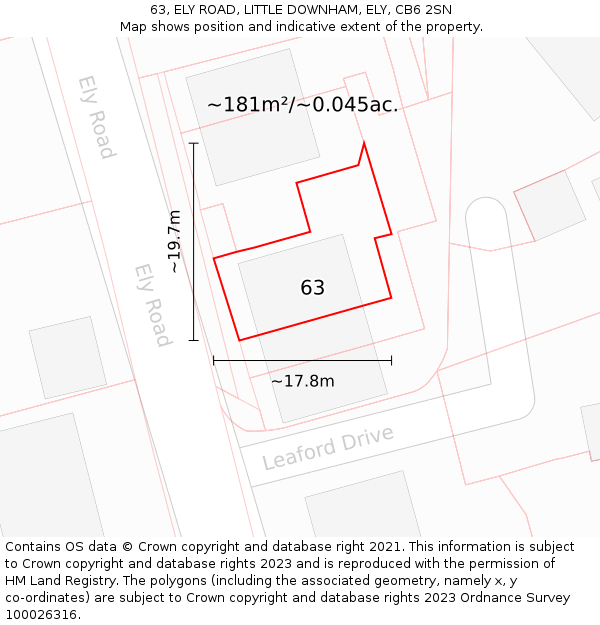 63, ELY ROAD, LITTLE DOWNHAM, ELY, CB6 2SN: Plot and title map