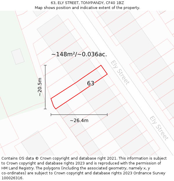 63, ELY STREET, TONYPANDY, CF40 1BZ: Plot and title map