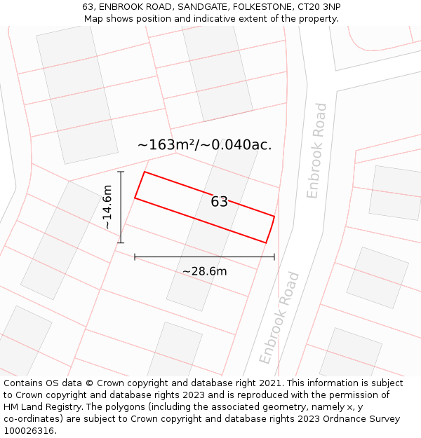 63, ENBROOK ROAD, SANDGATE, FOLKESTONE, CT20 3NP: Plot and title map