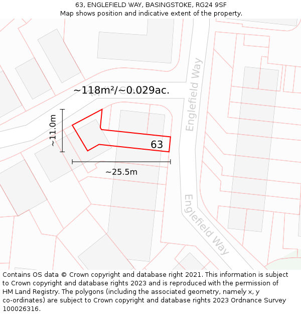 63, ENGLEFIELD WAY, BASINGSTOKE, RG24 9SF: Plot and title map
