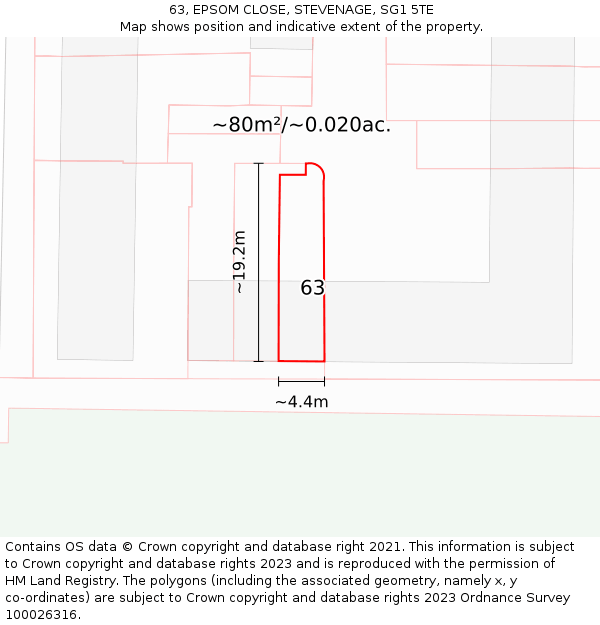 63, EPSOM CLOSE, STEVENAGE, SG1 5TE: Plot and title map