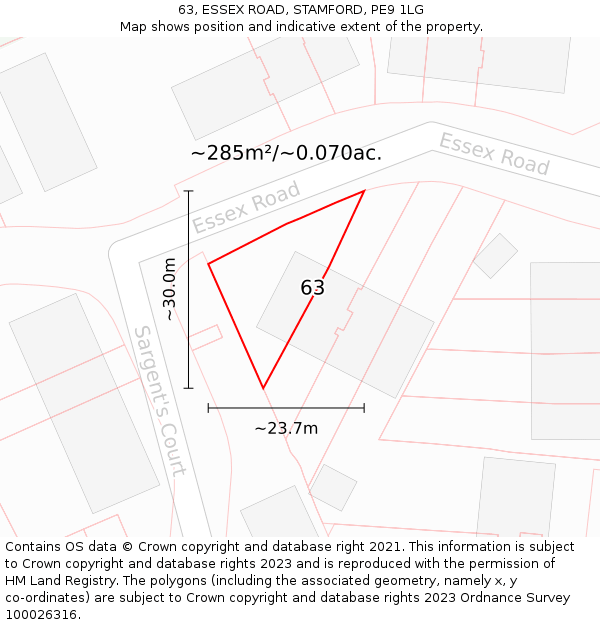63, ESSEX ROAD, STAMFORD, PE9 1LG: Plot and title map