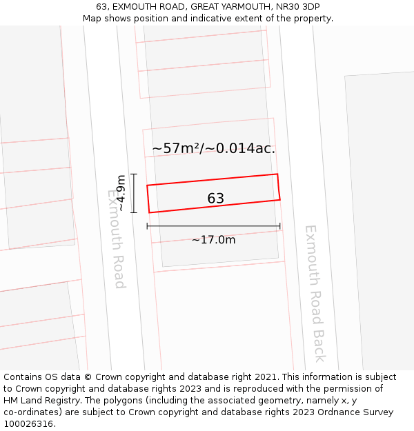 63, EXMOUTH ROAD, GREAT YARMOUTH, NR30 3DP: Plot and title map