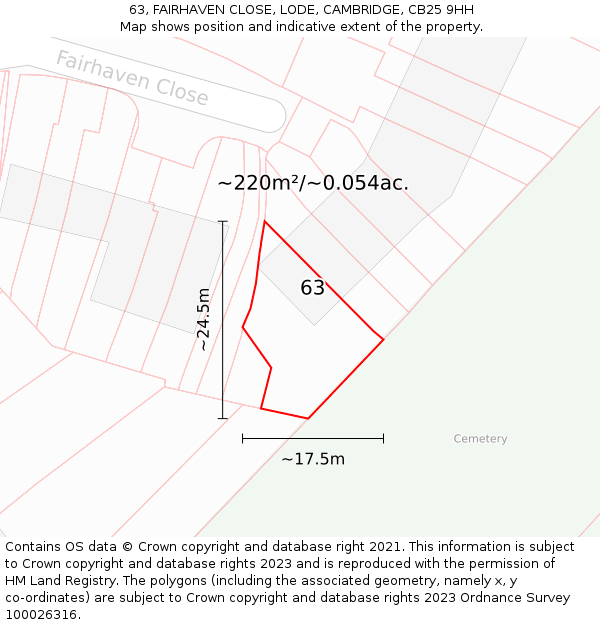 63, FAIRHAVEN CLOSE, LODE, CAMBRIDGE, CB25 9HH: Plot and title map