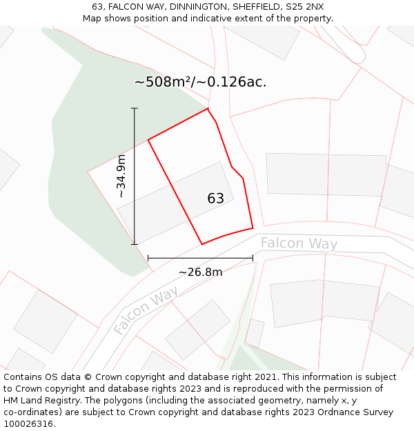63, FALCON WAY, DINNINGTON, SHEFFIELD, S25 2NX: Plot and title map